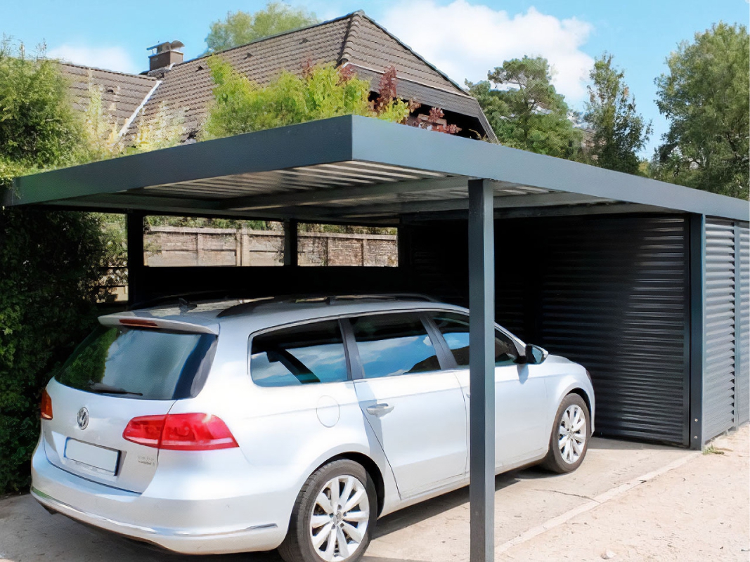 Современный автонавес с крышей из поликарбоната Арочный автонавес с коричневым поликарбонатом