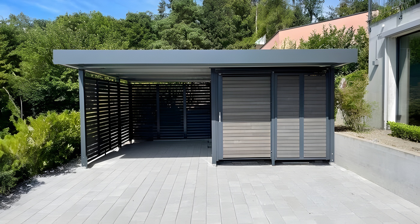 Закрытый навес с односкатной крышей из поликарбоната Арочный автонавес с коричневым поликарбонатом